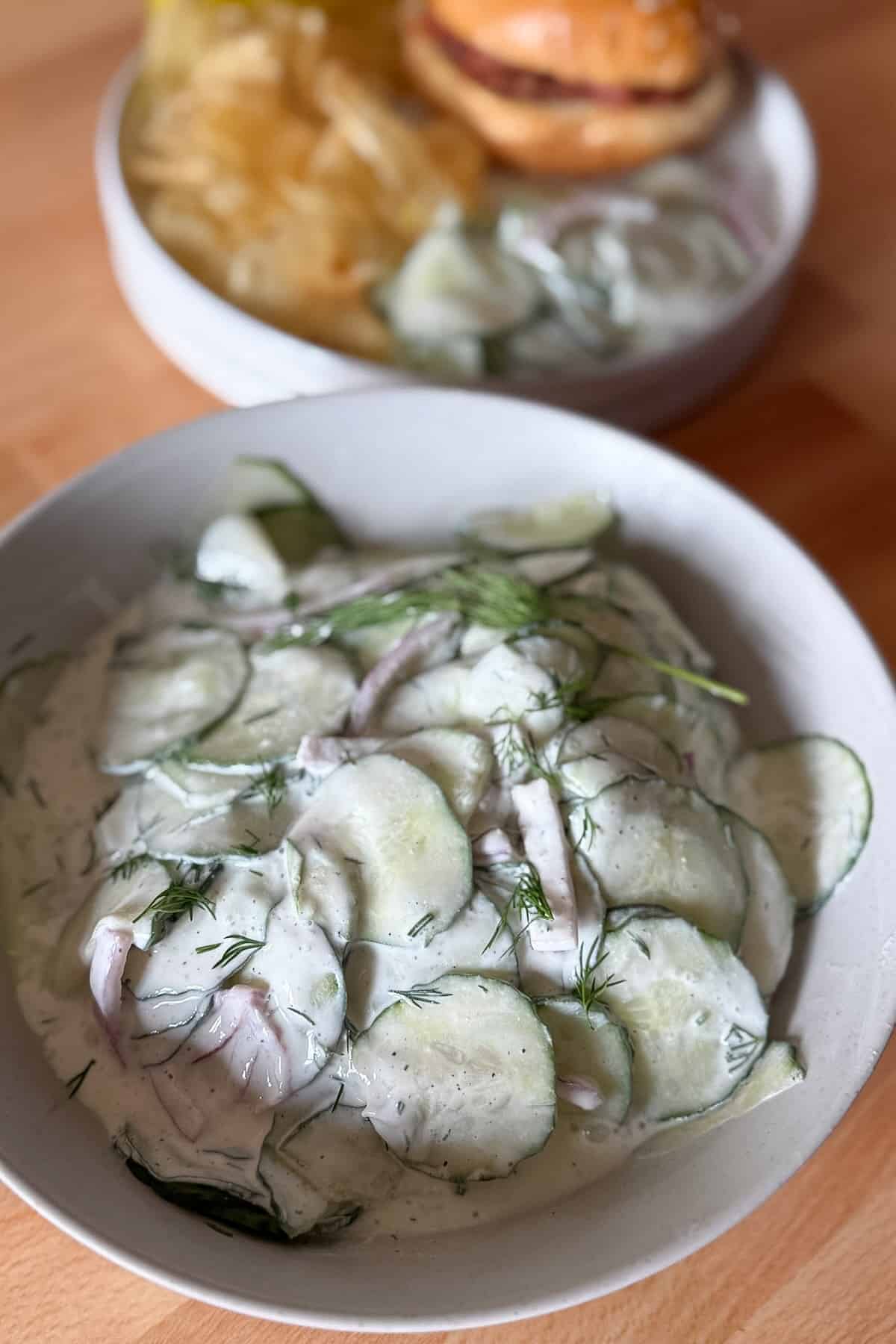 Midwest creamy cucumber salad for potlucks and cookouts.