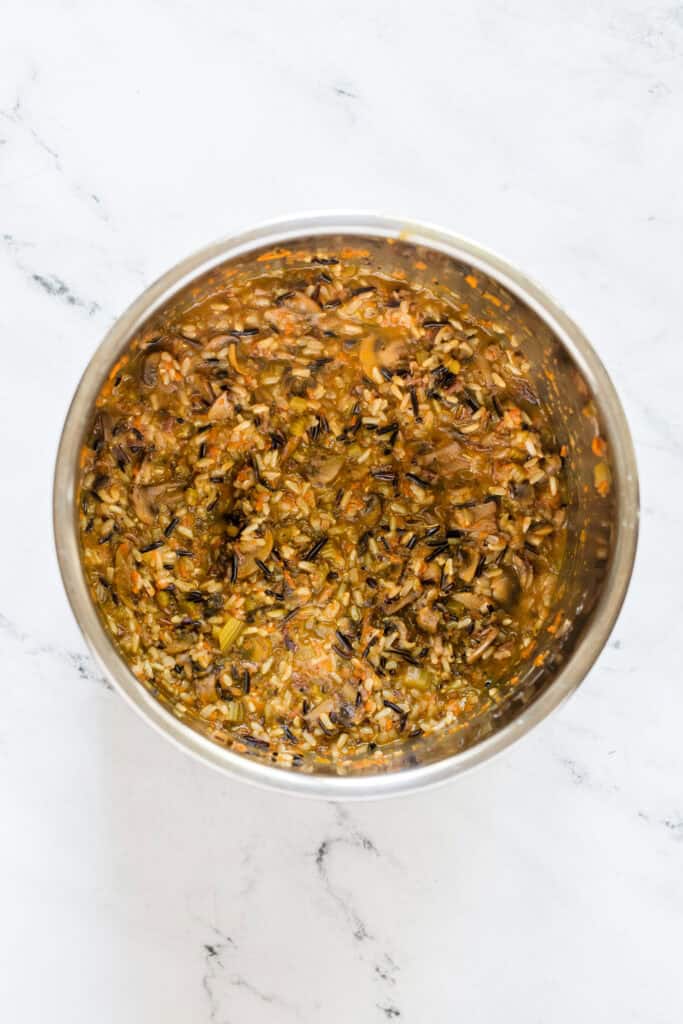 Cooked wild rice blend after pressure cooking in the Instant Pot.