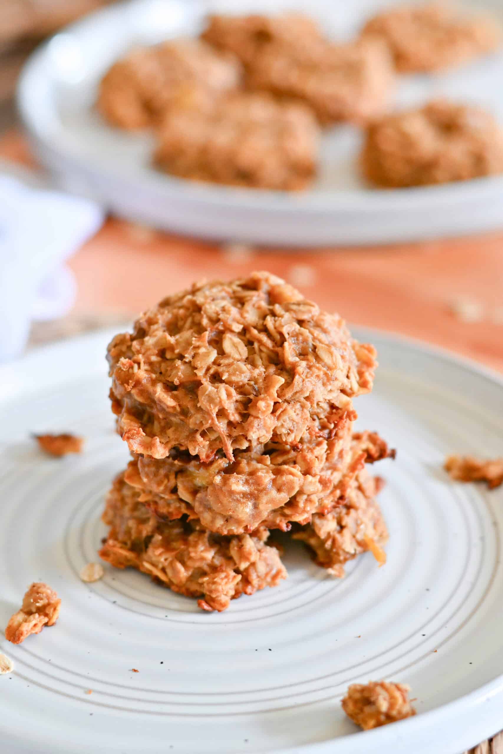 Breakfast cookies stacked on a plate.