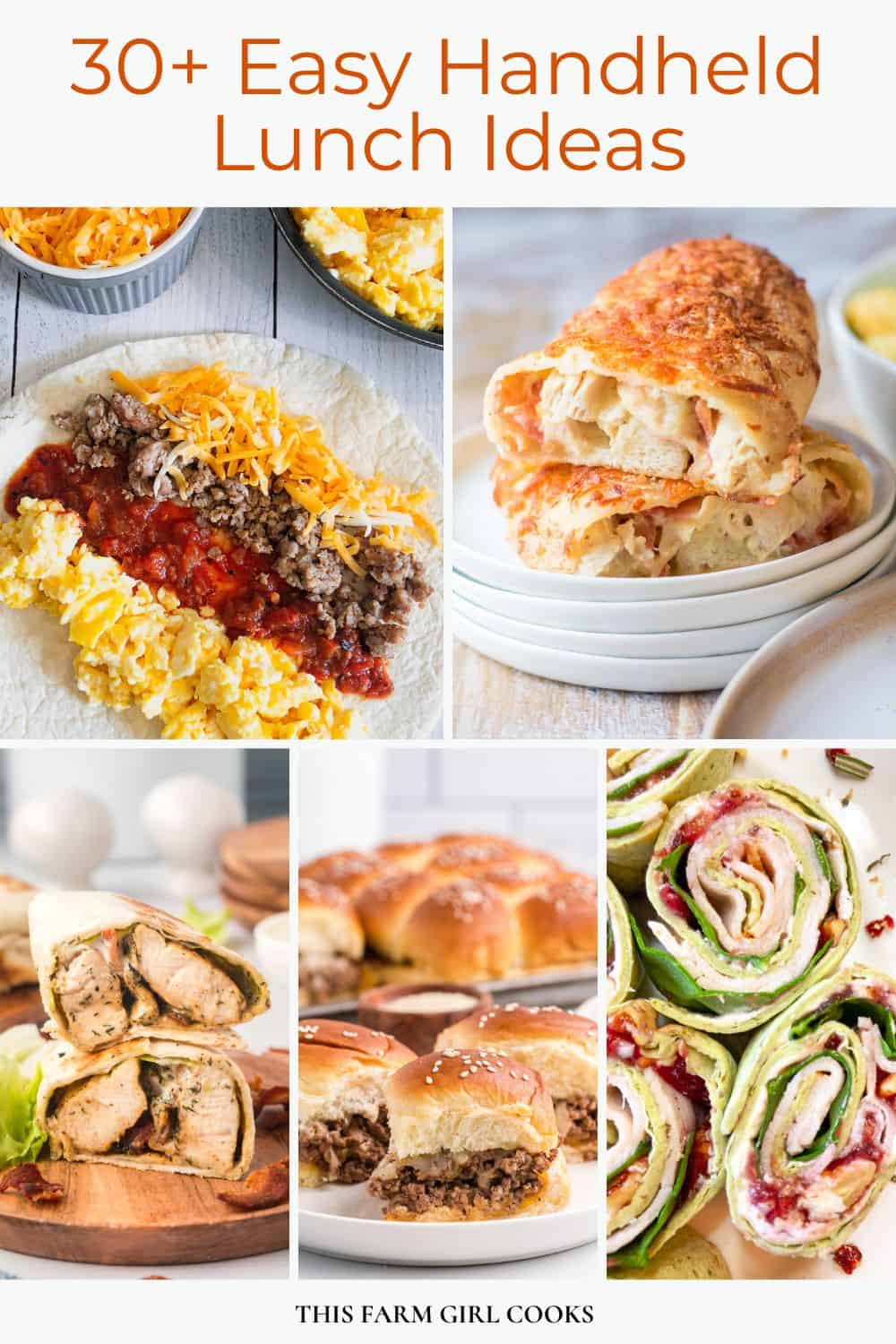 Handheld lunch ideas including sliders, wraps, burritos and sandwiches.