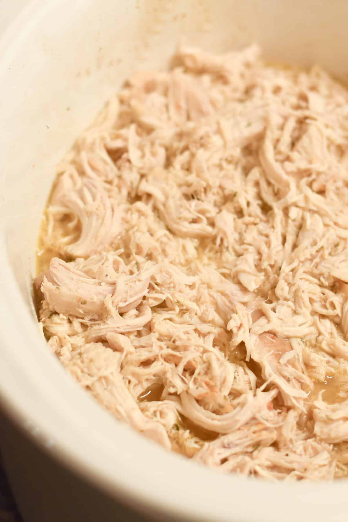 Slow cooker shredded chicken for meal prep.