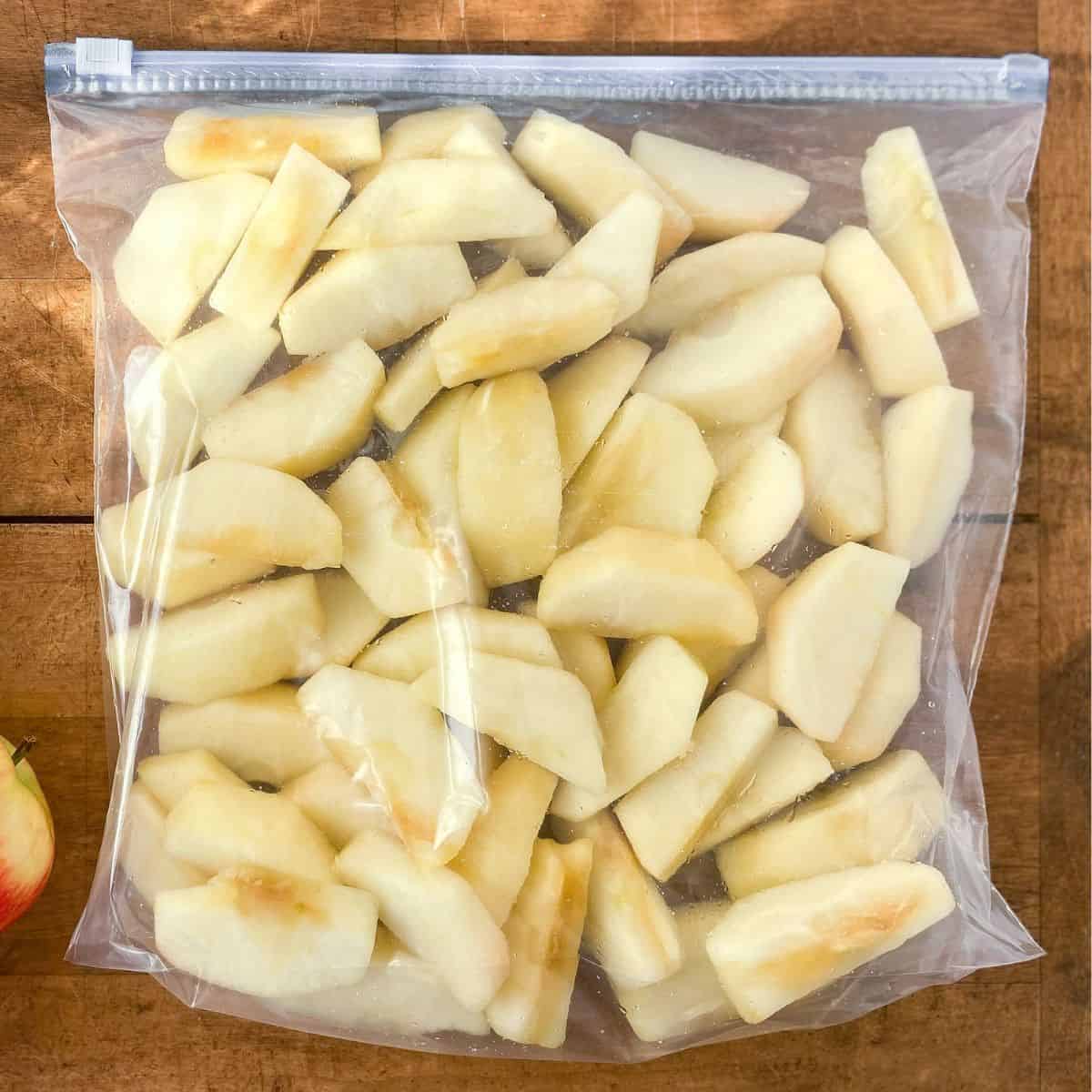 A bag of apples for the freezer.